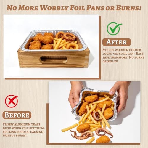 3-Pack Wooden Square Foil Pan Holder with 8x8 Disposable Aluminum Foil Pan, alternate view 3