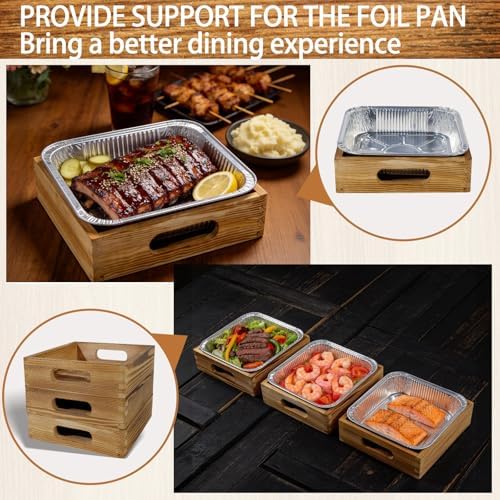 3-Pack Wooden Square Foil Pan Holder with 8x8 Disposable Aluminum Foil Pan, alternate view 5