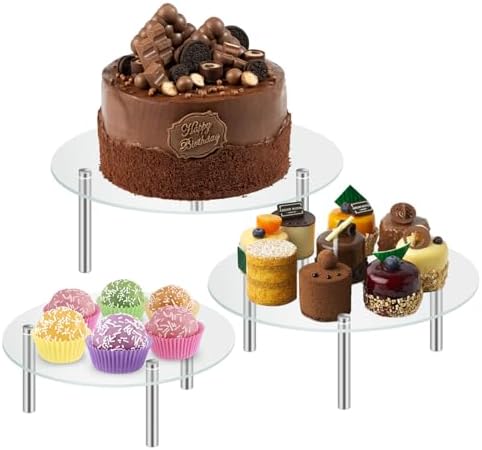 3 Packs Acrylic Cake Stand, Round Food Display Stand Clear Cupcake Holder for Dessert Table Cakes Pastries for, alternate