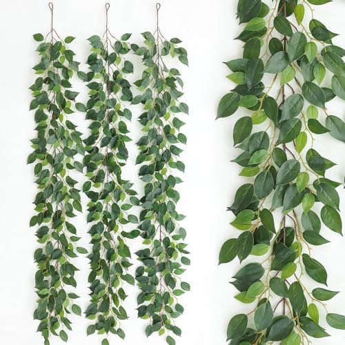 3 Packs Artificial Vines Garland 42'' Fake Ficus Vine Greenery Garland Silk Green Leaves Decoration Faux Hanging