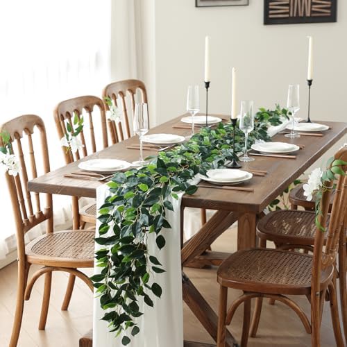 3 Packs Artificial Vines Garland 42'' Fake Ficus Vine Greenery Garland Silk Green Leaves Decoration Faux Hanging, alternate