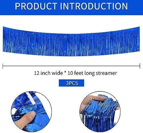 3 Packs Metallic Foil Fringe Garland Blue Wall Hanging Tinsel Fringe Banners for Valentine New Year Floats, alternate view 2