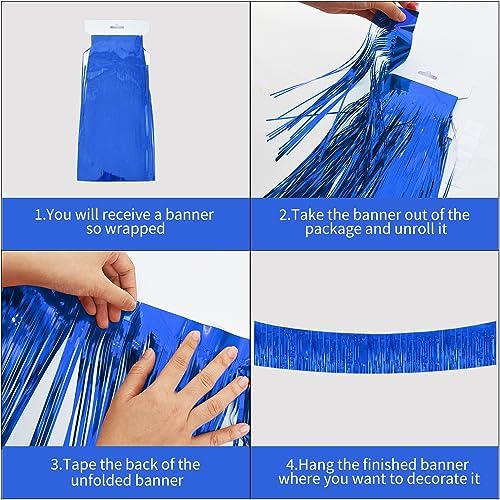 3 Packs Metallic Foil Fringe Garland Blue Wall Hanging Tinsel Fringe Banners for Valentine New Year Floats, alternate view 3