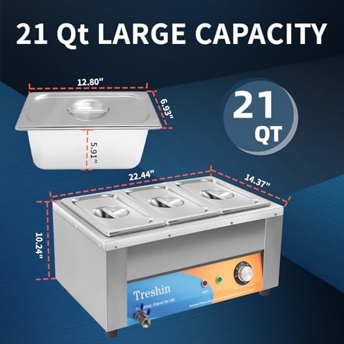 3 Pan Commercial Food Warmer 21 Qt Electrical Bain Marie Buffet in Silver, alternate view 3