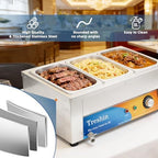 3 Pan Commercial Food Warmer 21 Qt Electrical Bain Marie Buffet in Silver, alternate view 4