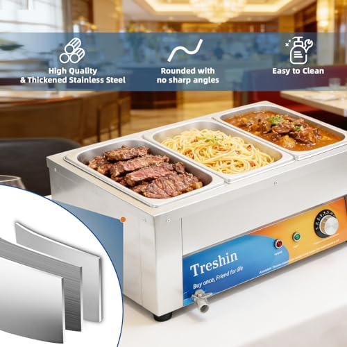 3 Pan Commercial Food Warmer 21 Qt Electrical Bain Marie Buffet in Silver, alternate view 4