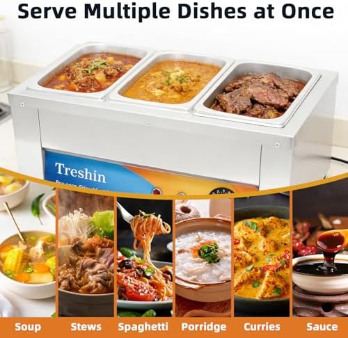 3 Pan Commercial Food Warmer 21 Qt Electrical Bain Marie Buffet in Silver, alternate view 6