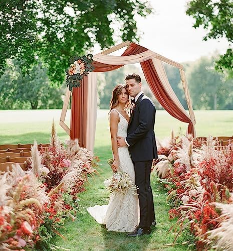 3 Panel Wedding Arch Draping Fabric, 29.5" x18Ft Pearl Fabric Drapes for Wedding Sheer Backdrop, alternate view 4