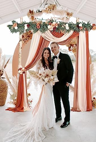 3 Panel Wedding Arch Draping Fabric, 29.5" x18Ft Pearl Fabric Drapes for Wedding Sheer Backdrop, alternate view 5