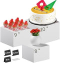 3 PCS 10" 9" 8" White Buffet Risers with Mini Sign and Makers, Large Food Risers for Buffet Table, Display Shelf