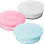 3 Pcs 11 Inch Cake Decorating Turntables, Round Plastic Pastry Spinner Stand in White, Pink, Blue