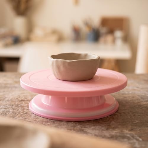 3 Pcs 11 Inch Cake Decorating Turntables, Round Plastic Pastry Spinner Stand in White, Pink, Blue, alternate view 7