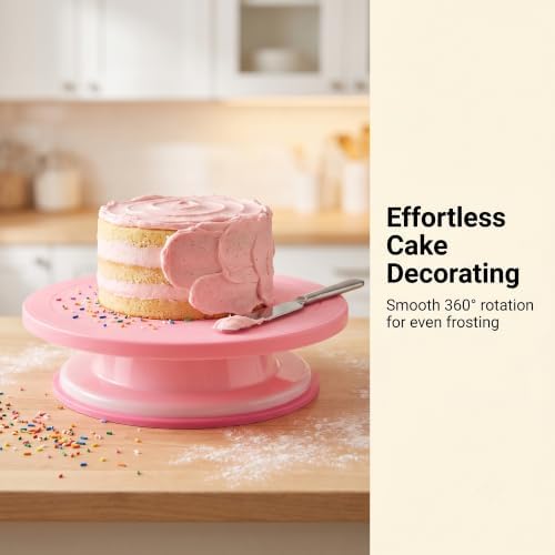 3 Pcs 11 Inch Plastic Cake Decorating Turntable, Rotating Cake Turntables in Pink, alternate view 4