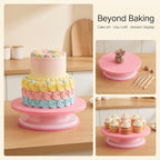 3 Pcs 11 Inch Plastic Cake Decorating Turntable, Rotating Cake Turntables in Pink, alternate view 5