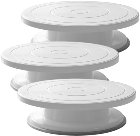 3 Pcs 11 Inch Rotating Cake Turntable, Smooth 360° Revolving Cake Stand in White
