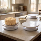 3 Pcs 11 Inch Rotating Cake Turntable, Smooth 360° Revolving Cake Stand in White, alternate view 2