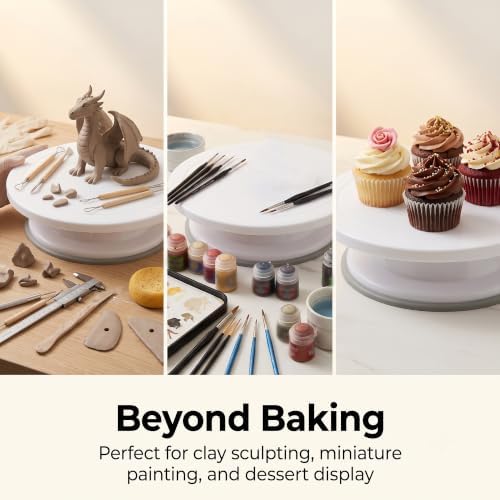 3 Pcs 11 Inch Rotating Cake Turntable, Smooth 360° Revolving Cake Stand in White, alternate view 4