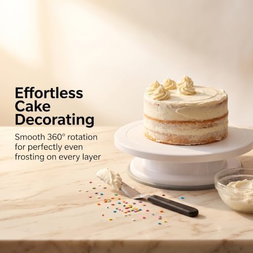 3 Pcs 11 Inch Rotating Cake Turntable, Smooth 360° Revolving Cake Stand in White, alternate view 6