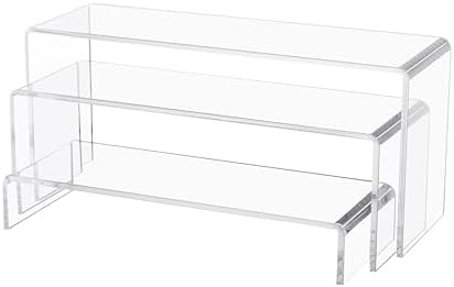 3 Pcs 12" Large Acrylic Risers 5mm thickness Rectangular Display Shelf for Cupcake Stand, Tiered Display Stand