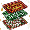 3 Pcs 13 x 10 Inch Christmas Serving Trays Red and Green Plaid Plastic Xmas Serving Platters Dishes Reusable