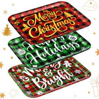 3 Pcs 13 x 10 Inch Christmas Serving Trays Red and Green Plaid Plastic Xmas Serving Platters Dishes Reusable
