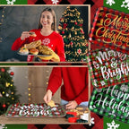 3 Pcs 13 x 10 Inch Christmas Serving Trays Red and Green Plaid Plastic Xmas Serving Platters Dishes Reusable, alternate view
