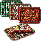 3 Pcs 13 x 10 Inch Christmas Serving Trays Red and Green Plaid Plastic Xmas Serving Platters Dishes Reusable, alternate view