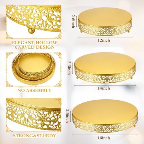 3 Pcs 16'' 14'' 12'' Metal Gold Cake Stand, Elegant Style in Gold, alternate view 3