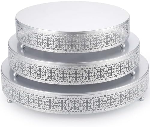3 Pcs 16'' 14'' 12'' Metal Silver Cake Stand, Retro Style in Silver