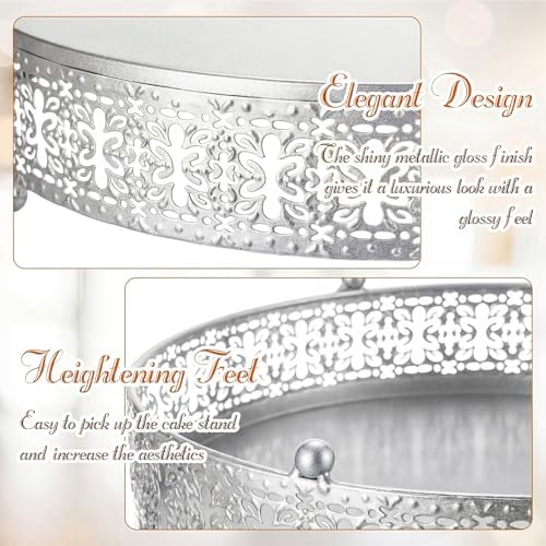 3 Pcs 16'' 14'' 12'' Metal Silver Cake Stand, Retro Style in Silver, alternate view 4