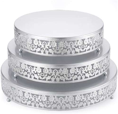 3 Pcs 16'' 14'' 12'' Metal Silver Cake Stand, Traditional Style in Silver