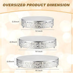 3 Pcs 16'' 14'' 12'' Metal Silver Cake Stand, Traditional Style in Silver, alternate view 3