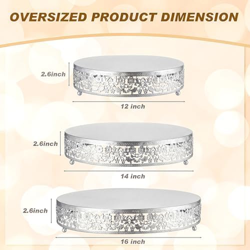 3 Pcs 16'' 14'' 12'' Metal Silver Cake Stand, Traditional Style in Silver, alternate view 3