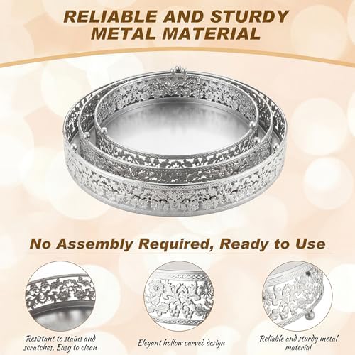 3 Pcs 16'' 14'' 12'' Metal Silver Cake Stand, Traditional Style in Silver, alternate view 4