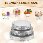 3 Pcs 16'' 14'' 12'' Metal Silver Cake Stand, Traditional Style in Silver, alternate view 5