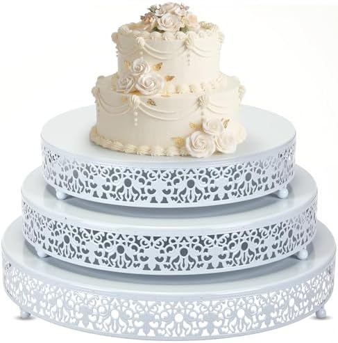 3 Pcs 16'' 14'' 12'' Metal White Cake Stand, Elegant Style in White