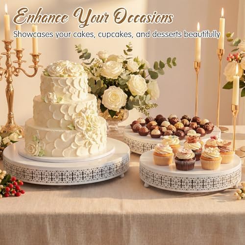 3 Pcs 16'' 14'' 12'' Metal White Cake Stand, Retro Style in White, alternate view 2
