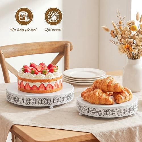 3 Pcs 16'' 14'' 12'' Metal White Cake Stand, Retro Style in White, alternate view 5
