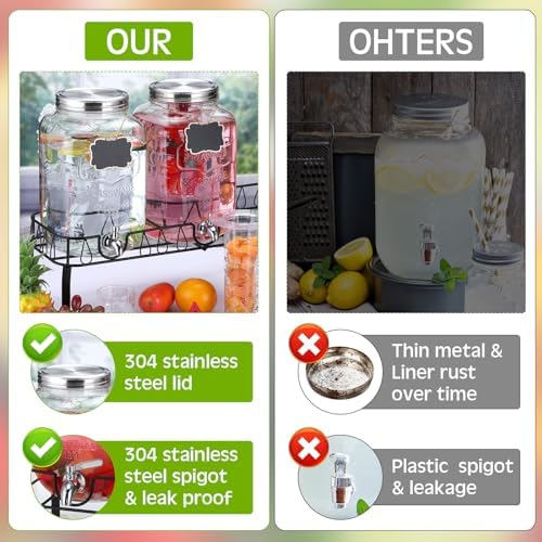3 Pcs 2 Gallon Glass Drink Dispenser with Stand and Lid, Silver in Silver, alternate view 4