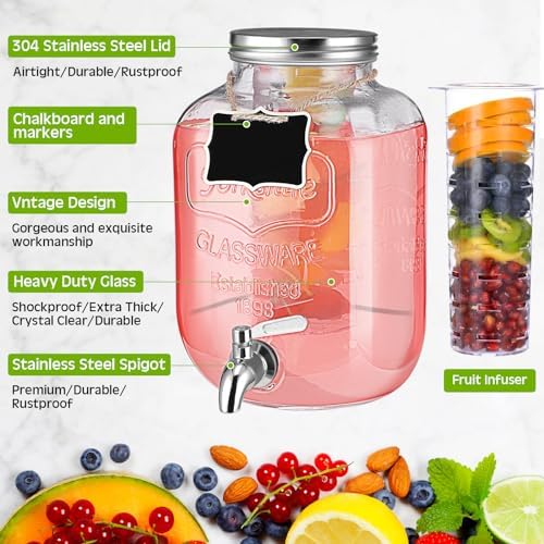 3 Pcs 2 Gallon Glass Drink Dispenser with Stand and Lid, Silver in Silver, alternate view 5