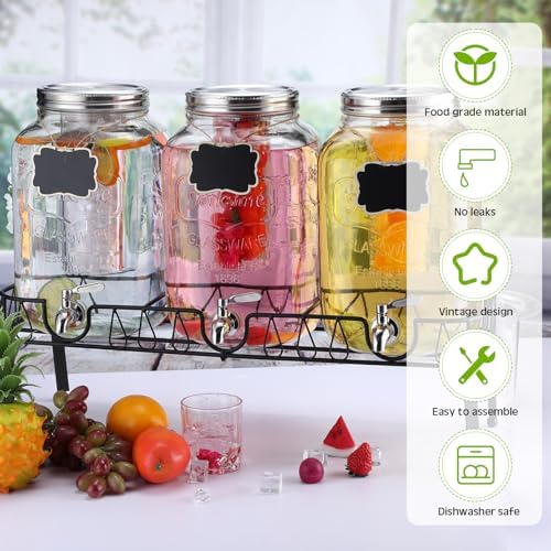 3 Pcs 2 Gallon Glass Drink Dispenser with Stand and Lid, Silver in Silver, alternate view 6