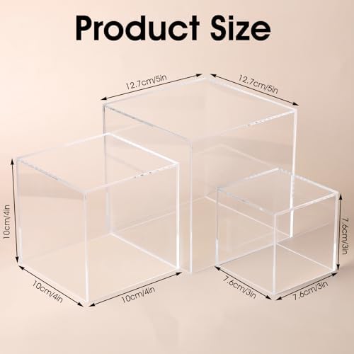 3 Pcs 3" 4" 5" Acrylic Boxes for Display, Display Stand Shelf, alternate view 2