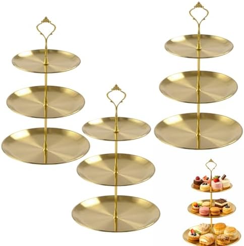 3 Pcs 3 Tier Stainless Steel Cupcake Stand, Gold Tiered Dessert Stand for Wedding, Birthday Party, Baby Shower