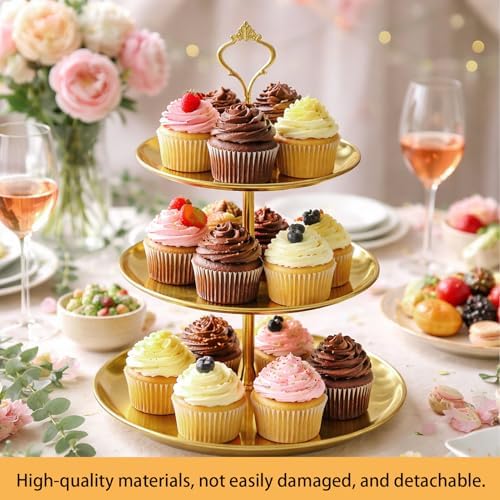 3 Pcs 3 Tier Stainless Steel Cupcake Stand, Gold Tiered Dessert Stand for Wedding, Birthday Party, Baby Shower, alternate