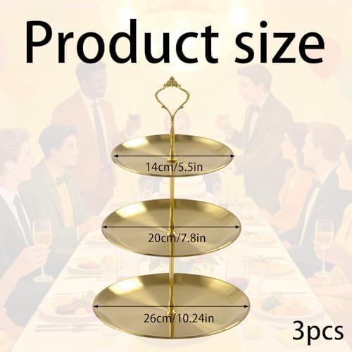 3 Pcs 3 Tier Stainless Steel Cupcake Stand, Gold Tiered Dessert Stand for Wedding, Birthday Party, Baby Shower, alternate