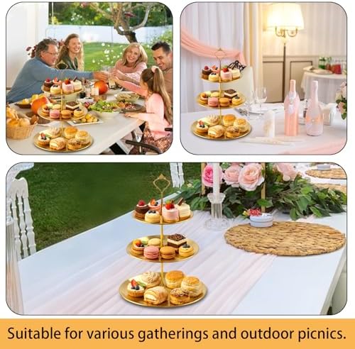 3 Pcs 3 Tier Stainless Steel Cupcake Stand, Gold Tiered Dessert Stand for Wedding, Birthday Party, Baby Shower, alternate