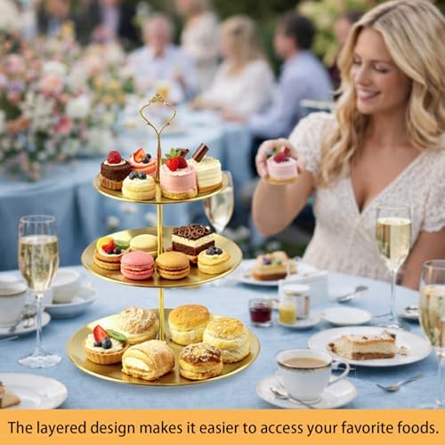 3 Pcs 3 Tier Stainless Steel Cupcake Stand, Gold Tiered Dessert Stand for Wedding, Birthday Party, Baby Shower, alternate