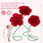 3 Pcs 5 ft Large Peony Giant Artificial Peony Back to School Decor in Red, alternate view 3