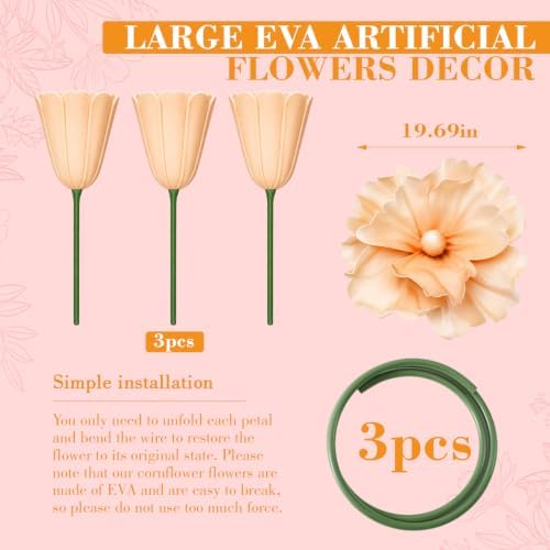 3 PCS 5ft Giant Artificial Flower, Back to School Decor in Yellow, alternate view 2