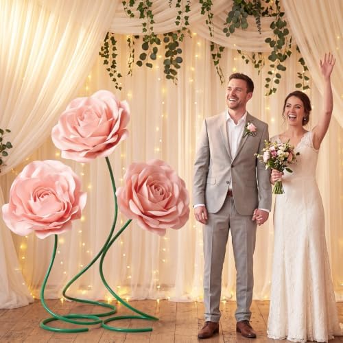 3 Pcs 5ft Large Rose Flowers Giant Artificial Light Pink Rose in Lightpink, alternate view 4